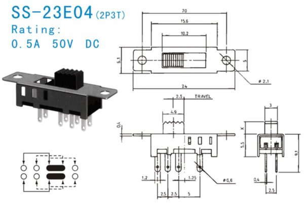 SS-23E04 PCB Mounted Miniature Vertical Slide Switch