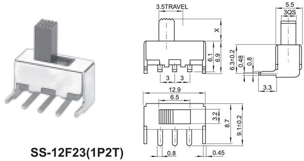 SS-12F23 PCB Mounted Miniature Horizontal Slide Switch 