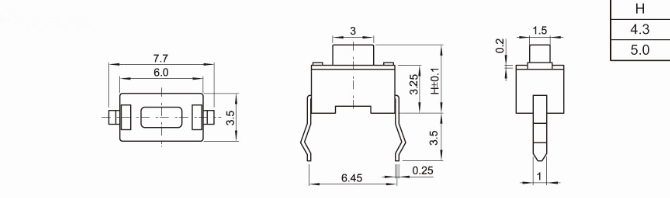 TVBP06 3x4 series Miniature Low Profile Tact Switch Through Hole