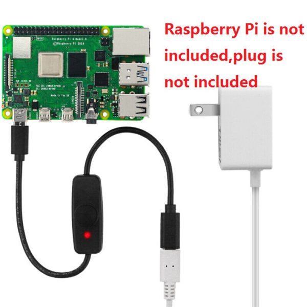 USB-C Switch Cable In-Line Power With LED for Raspberry Pi 4