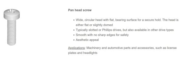 Machine screw type and characteristics
