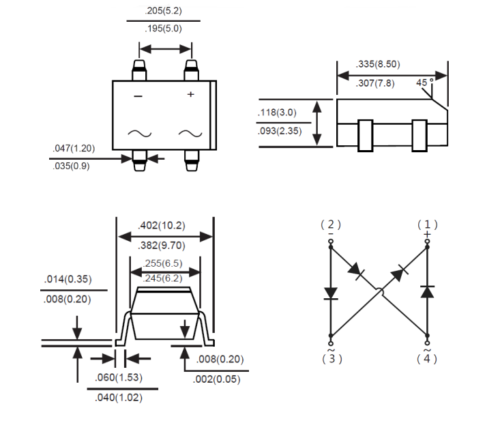 DB207S 2A 1000V Single Phase Bridge Rectifier SOP-4
