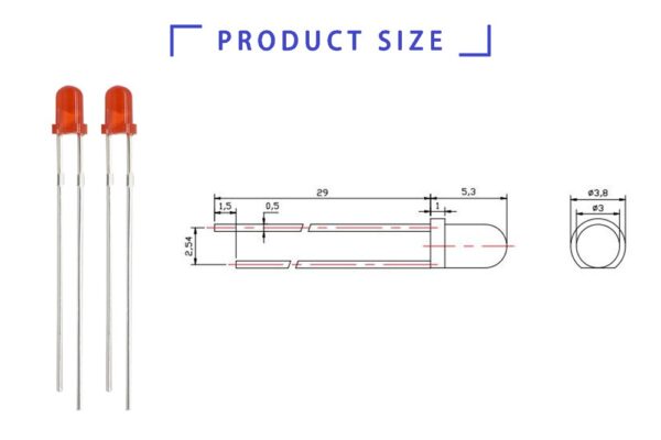 3mm Red LED Long Legs 29mm