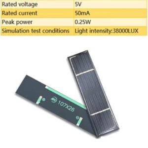 Mini Solar Panel 26x107mm 0.25W 5.0V 50mA