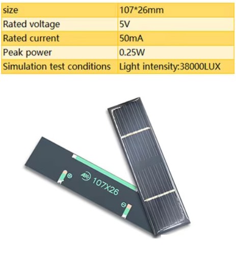 Mini Solar Panel 26x107mm 0.25W 5.0V 50mA