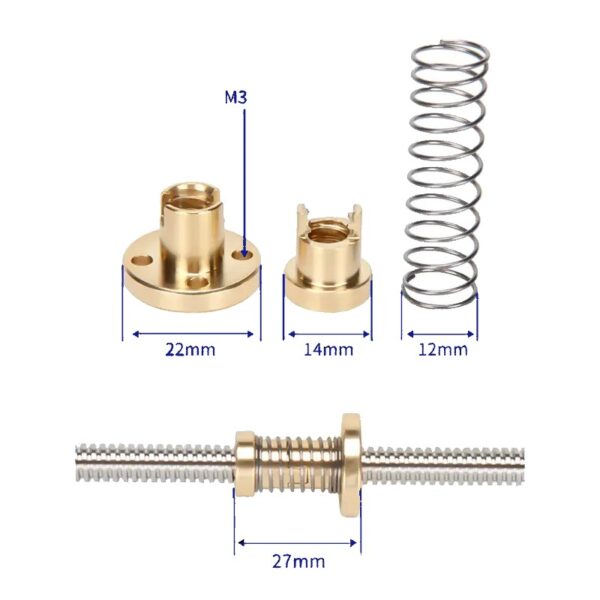 T8 ACME Anti Backlash Spring Loaded Nut