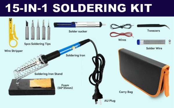 15pcs 60W Adjustable Temperature Soldering Iron Kit