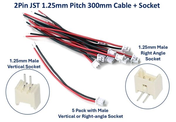 2Pin JST 1.25mm Pitch 300mm Cable + Socket